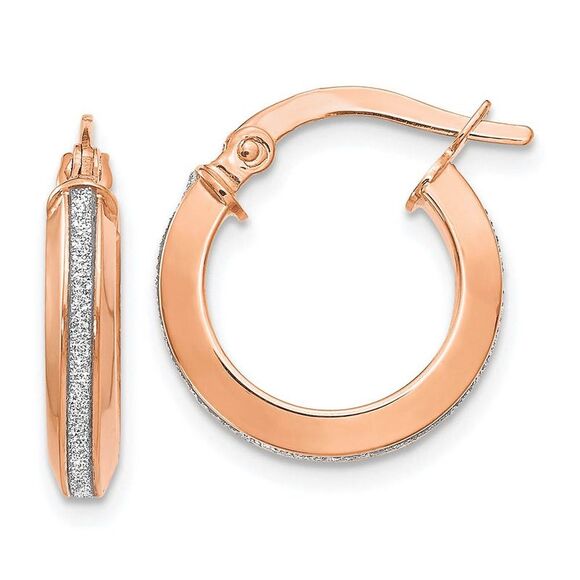3mm Glitter Infused Round Hoop Earrings in 14k Rose Gold, 14mm - Picture 1 of 5